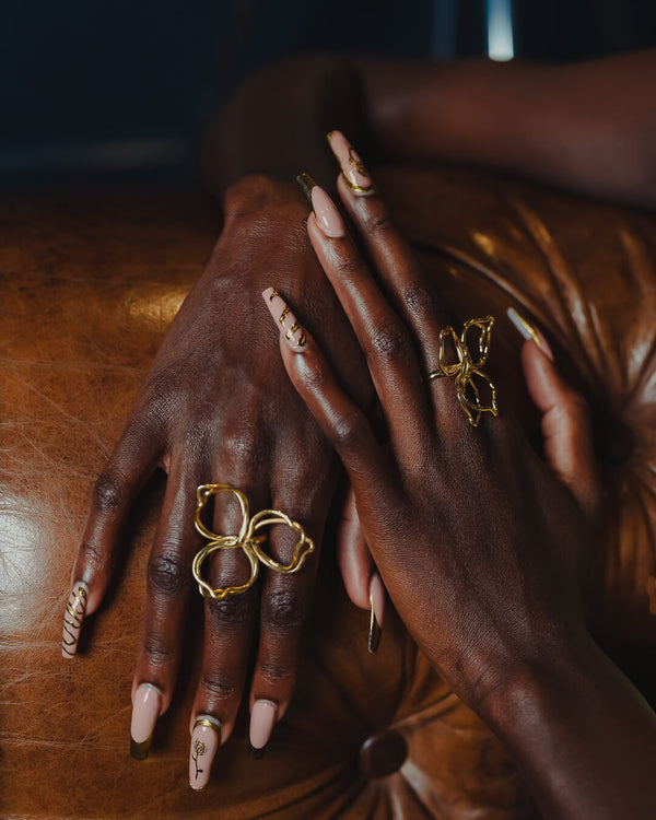 Petali adjustable gold floral ring by Umutoni, 24k gold plated and handmade in Kenya