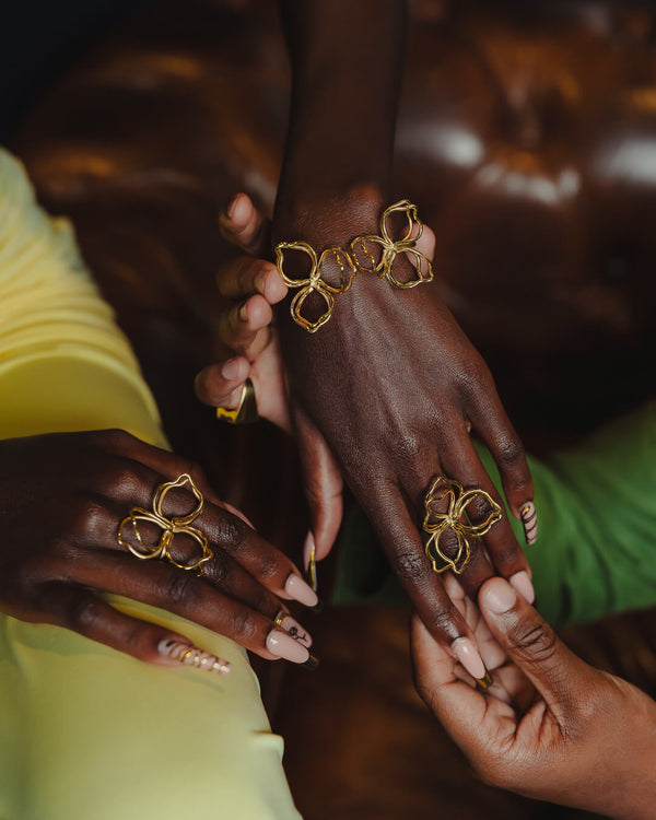 Petali gold floral cuff bracelet by Umutoni, 24k gold plated and handmade in Kenya