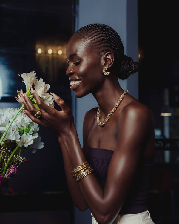 Safari gold earrings by Umutoni, sculptural 24k gold plated earrings handmade in Kenya