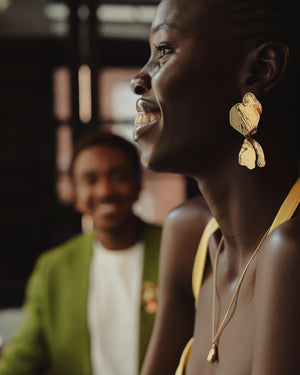 Malkia gold statement earrings by Umutoni, 24k gold plated and handmade in Kenya
