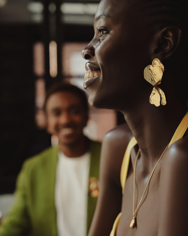 Malkia gold statement earrings by Umutoni, 24k gold plated and handmade in Kenya