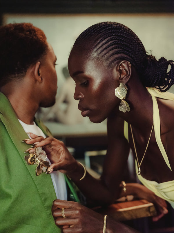 Malkia gold statement earrings by Umutoni, 24k gold plated and handmade in Kenya